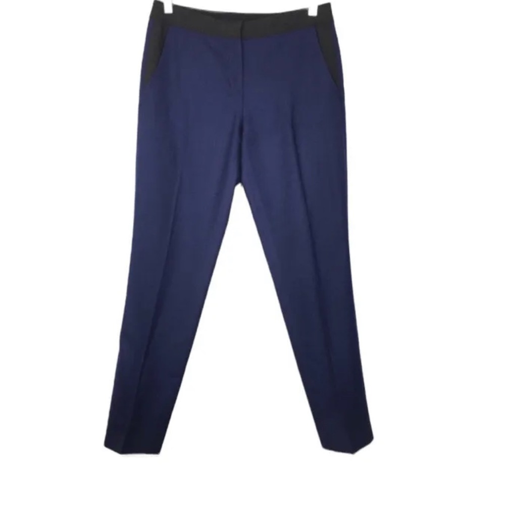 Elie Tahari Navy Royal Blue and black trim cigarette pant wool trousers